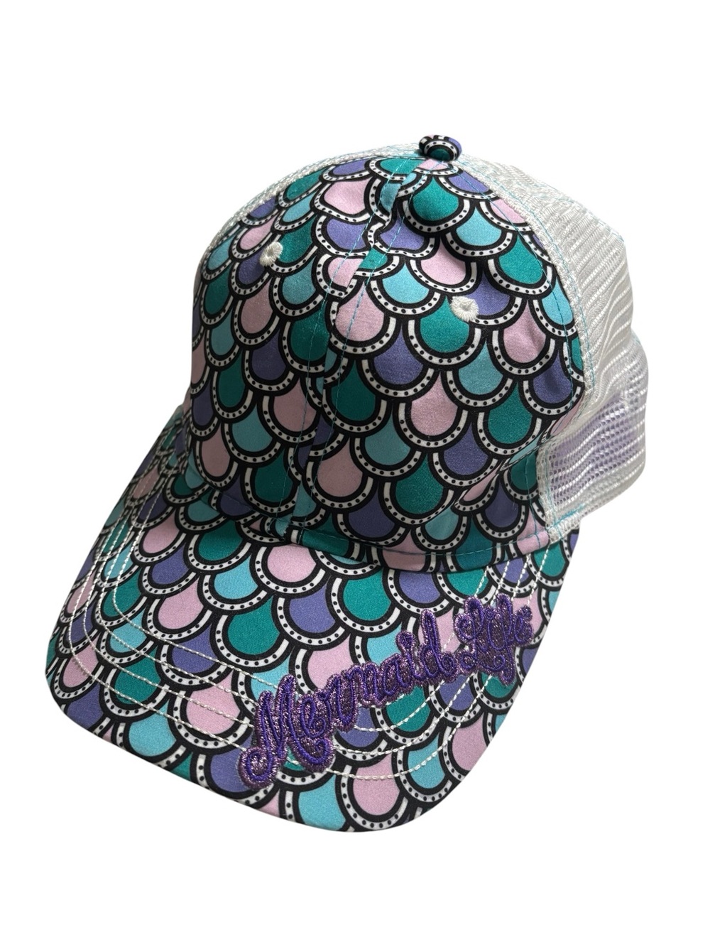 Mermaid Life Scales Mesh Trucker Hat – Purple & Teal Beach Cap OS Adjustable